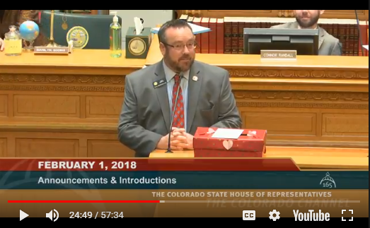 Rep. Hugh McKean made a box to collect and mail his colleagues' valentines from his hometown, Loveland.