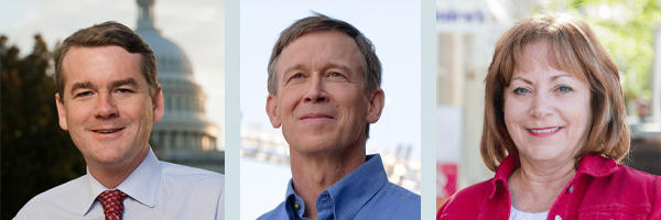 Portraits of Michael Bennet, John Hickenlooper, and Dianne Primavera