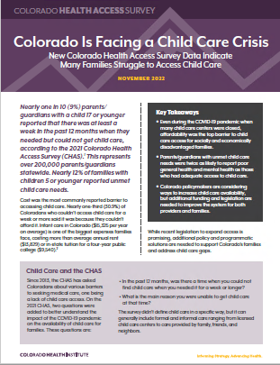 Cover of report Colorado Is Facing a Child Care Crisis