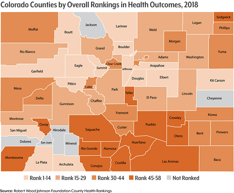 Map of county health rankings