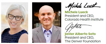 Photos and signatures for Michele Lueck, CHI, and Javier Alberto Soto, The Denver Foundation