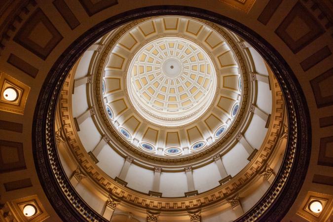 Looking up atthe inside of the dome at the state Capitol