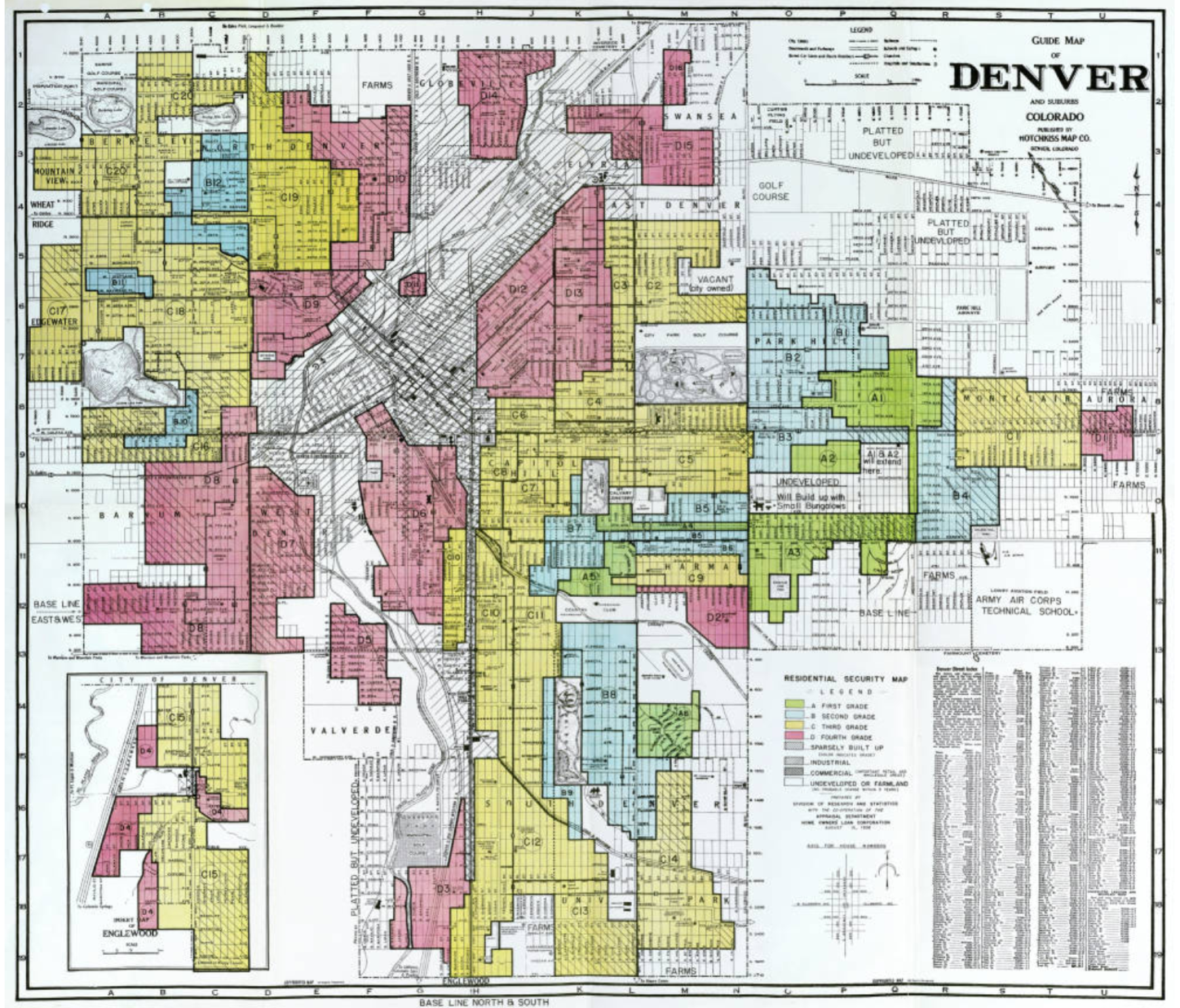 Denver map circa 1945