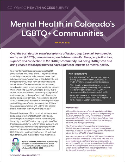 Mental Health in Colorado's LGBTQ+ Communities report cover