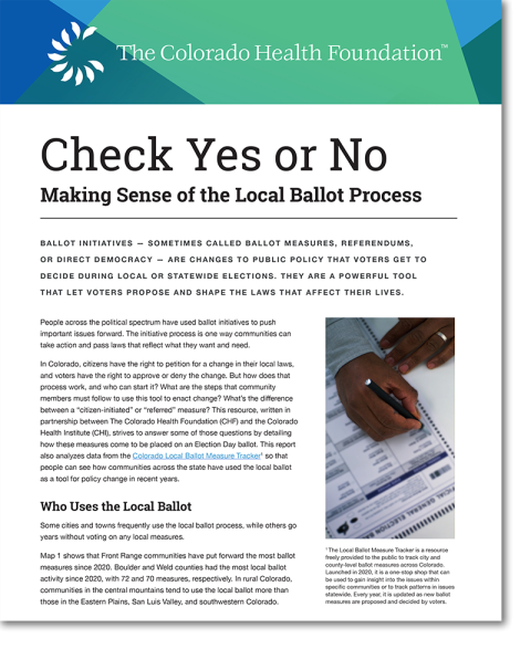 Cover of the Colorado Health Foundation's report on making sense of the local ballot process